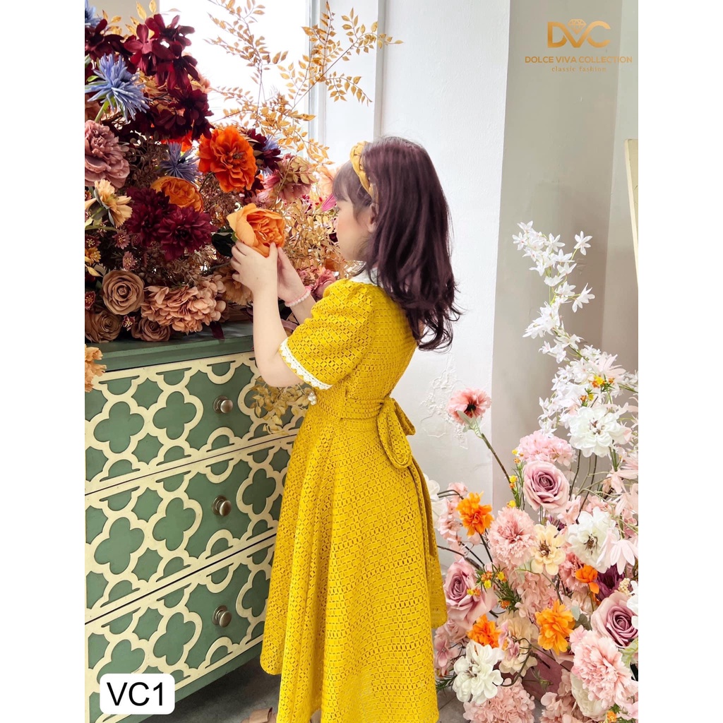 V1957, VC1 Set váy mẹ và bé vàng tiểu thư cổ sen - (DVC&amp;ACC) Dolce viva colection