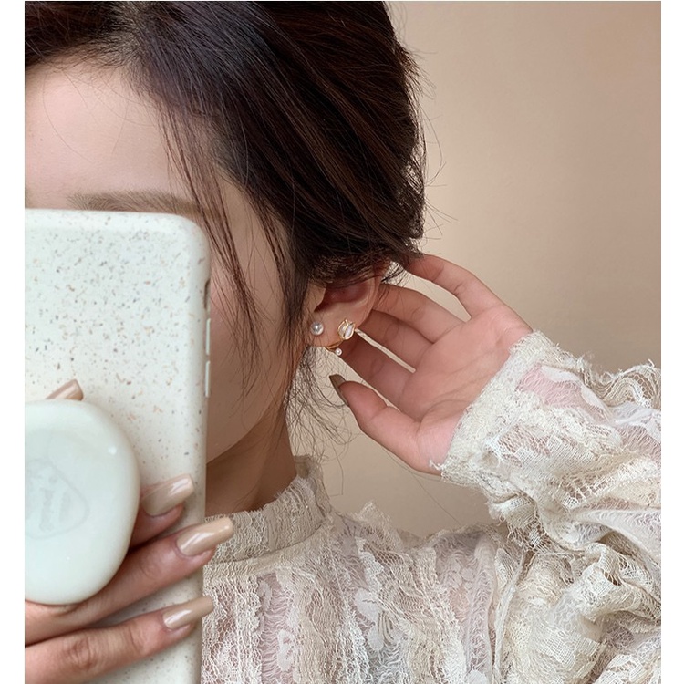 Bông tai nữ ngọc trai nhân tạo  Her Acessories  khuyên tai  hoa tulip phụ kiện trang sức Hàn Quốc H126