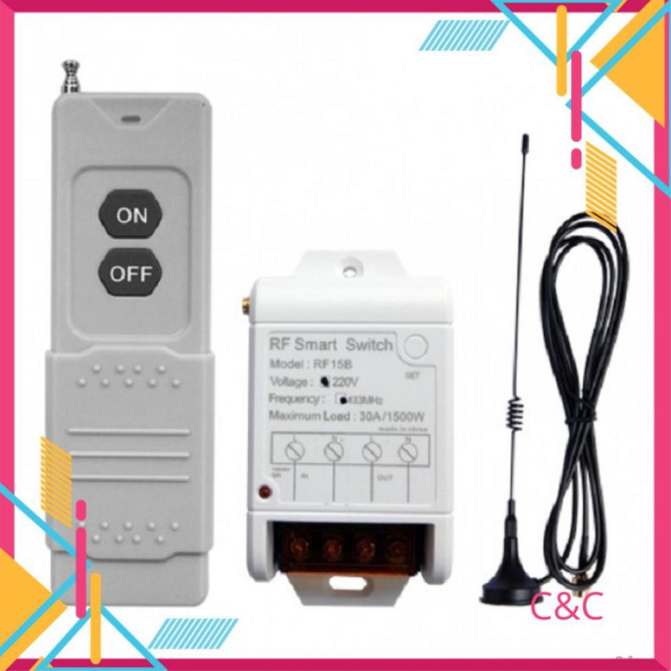 Công tắc điều khiển từ xa công suất lớn 30A/220V sóng Radio RF 433Mhz khoảng cách 500-1000M (RF Smart Swich 1000M)