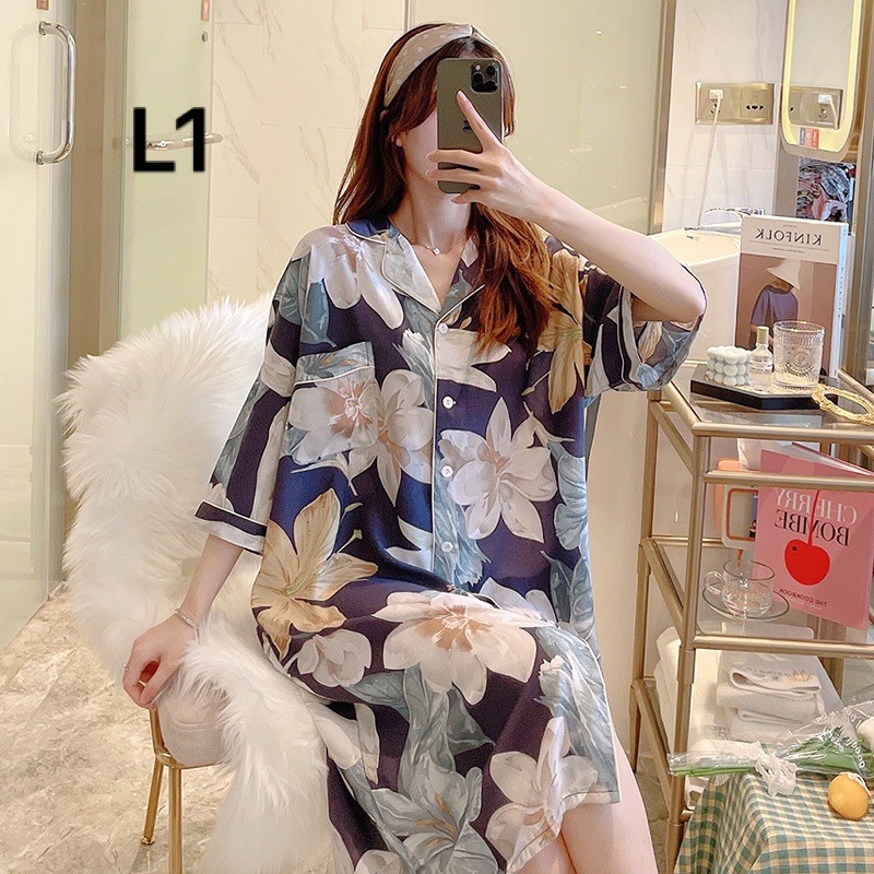 Đầm Ngủ Pijama Tay Lỡ Dáng Dài Thun Thái Mềm Mại Form Rộng Thoải Mái