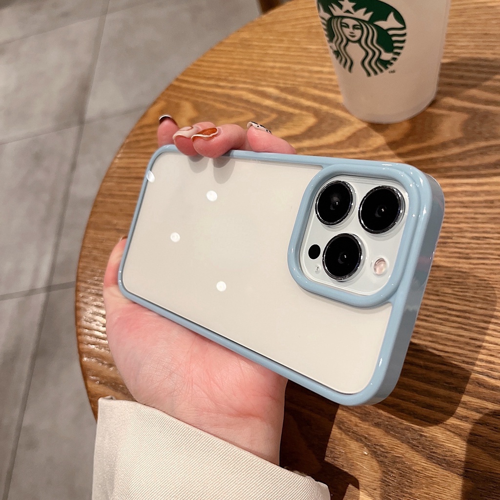 Ốp điện thoại silicon trong suốt viền vuông màu kẹo thích hợp cho iPhone 11 Pro MAX 12 Pro 13 Pro MAX