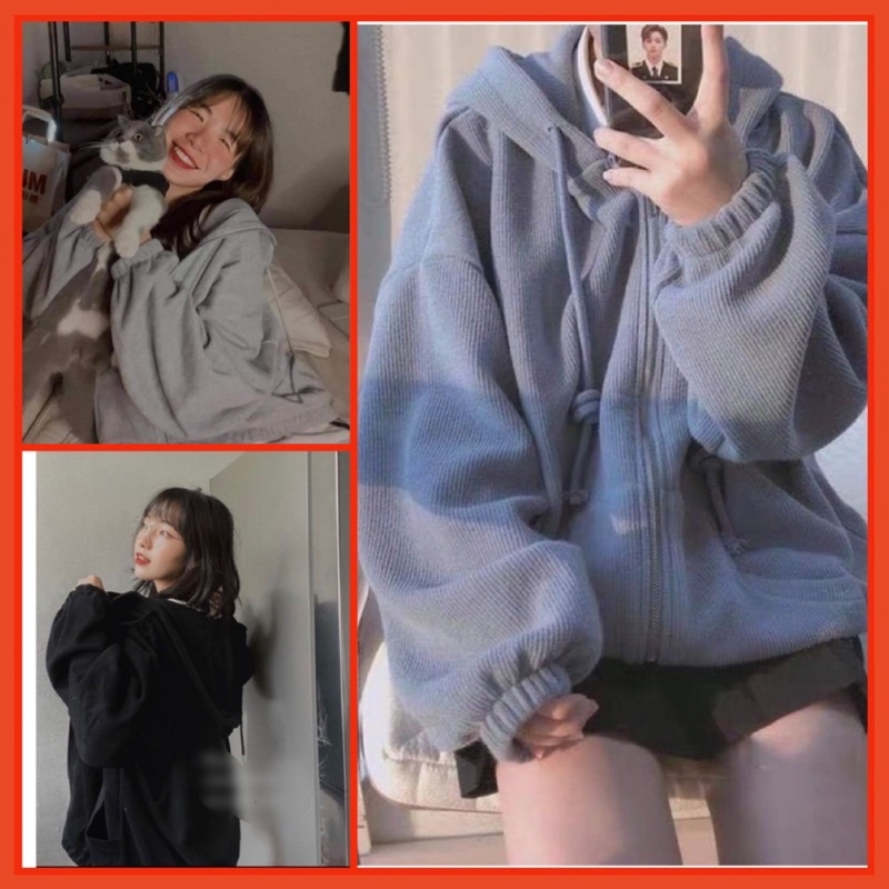 🌸 Áo tay bông có mũ ulzzang màu Xanh | Đen | Xám nam nữ HOT 🌸