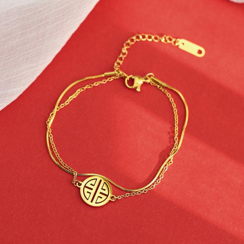 Vòng Tay MAYEBE LAVEND Bằng Thép Titan Mạ Vàng 18k Phong Cách Trung Hoa Cổ Điển