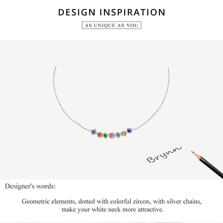Dây Chuyền Bamoer SCN451 Bạc Sterling 925 Đính Đá Zircon Kiểu Khối Rubic Với Nhiều Màu Bắt Mắt Với Size Tùy Chỉnh