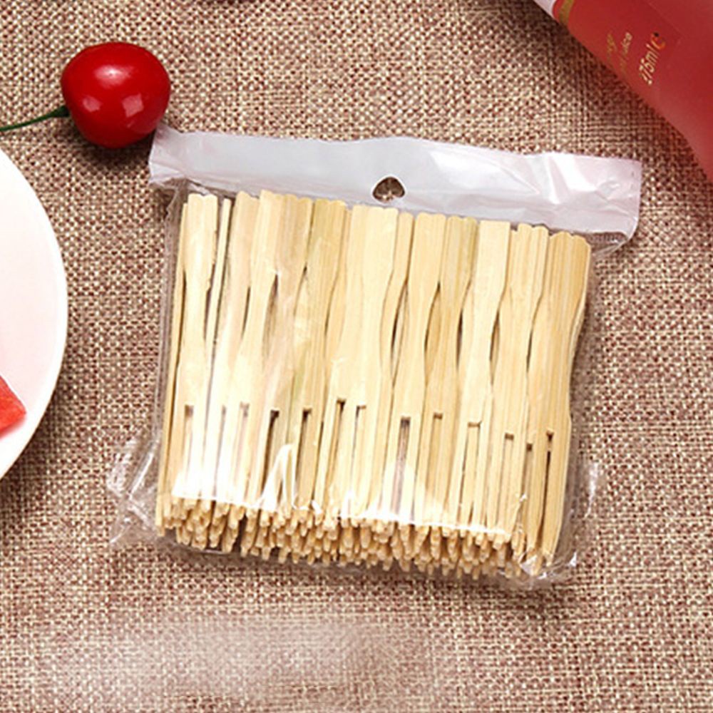 ELLSWORTH Pastry Fruit Forks Appetizer Disposable Bamboo Buffet Wooden Cherry 100Pcs Drink Dessert Party