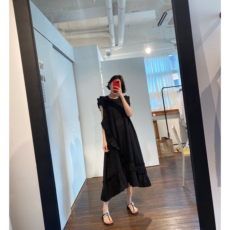 Đầm Midi Thiết Kế Korea Style Đầm Suông Dài Cotton Trơn Cổ Tròn Váy Maxi Dáng Xoè Form Rộng Chất Đũi Vạt Chéo Hàn Quốc