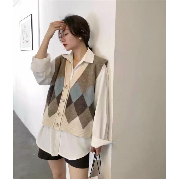 Áo gile len họa tiết hàng QC