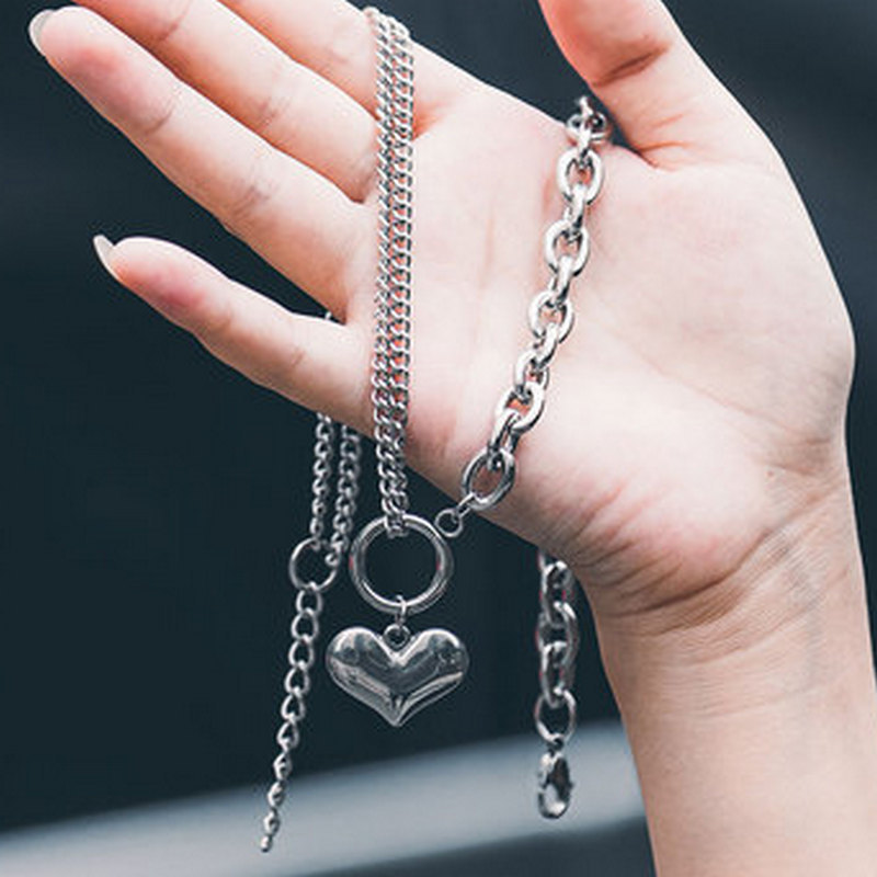 iF YOU Vòng cổ choker màu bạc mặt trái tim phong cách retro cá tính