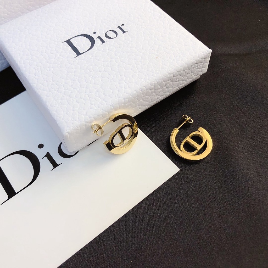 Khuyên Tai Tròn Bằng Thép Titan In Logo Dior Thời Trang Cho Nữ