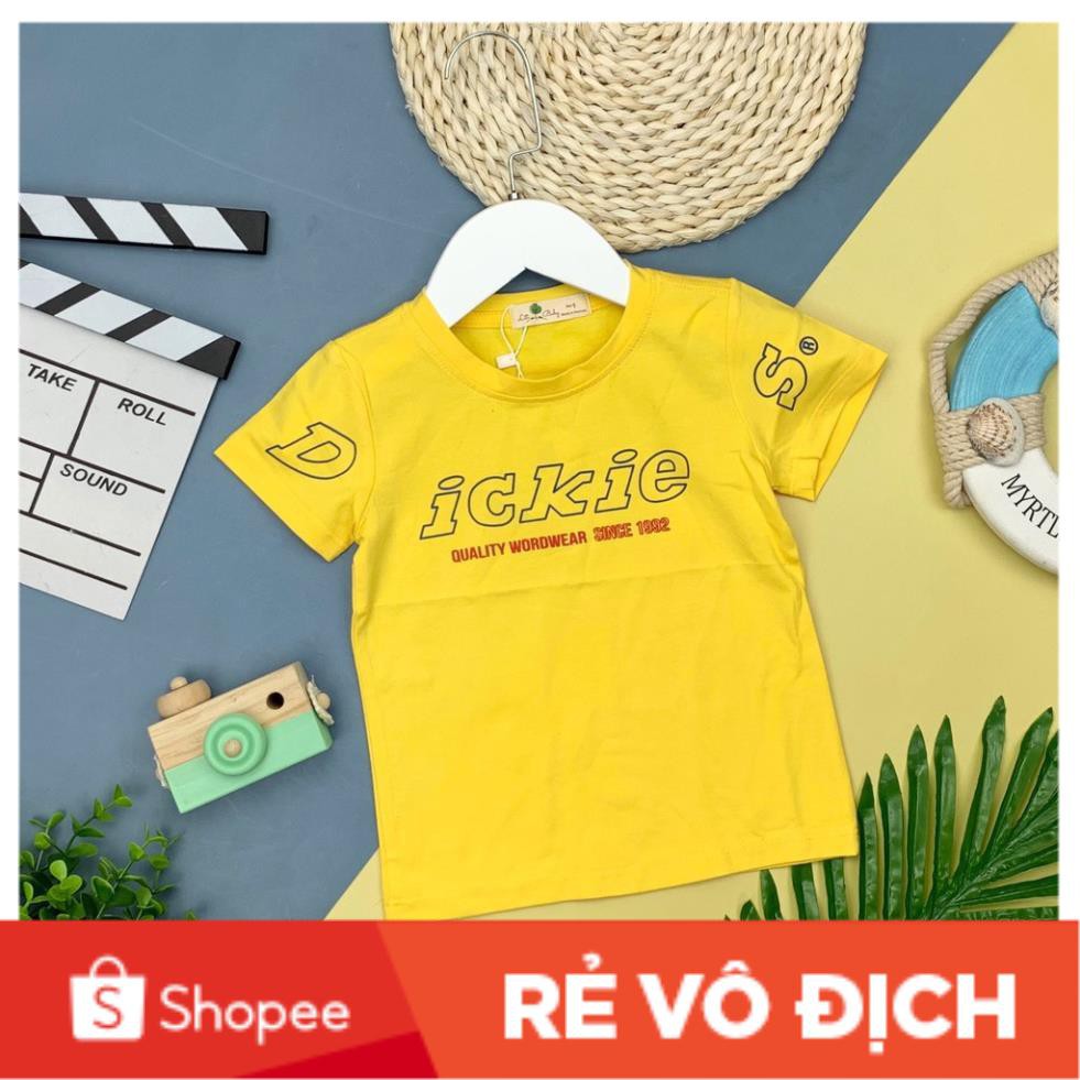 Áo cotton bốn chiều cộc tay in chữ ICKIE bé trai size 1-8T, cho bạn từ 10-25kg. Chất cotton siêu đẹp, co giãn tốt