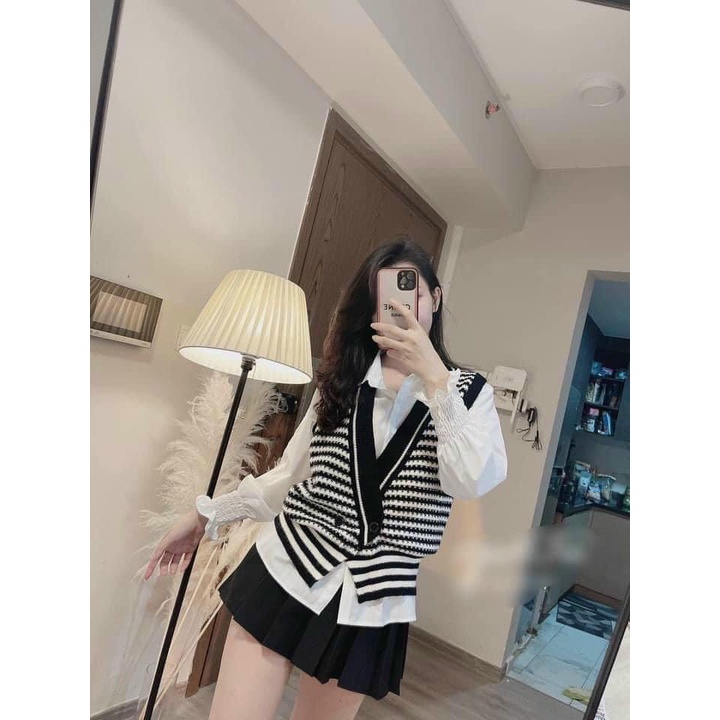 Áo Sơ mi nữ form rộng công sở kiểu tay phồng  dáng dài  mặc trơn hay phối gile đẹp Phong Cách Retro Hàn Quốc LICA - A24