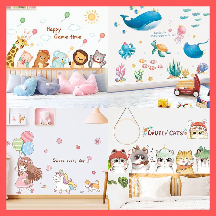 Decal dán tường❤️CAO CẤP❤️ cho bé, Giấy dán tường cho bé hình động vật trang trí phòng ngủ cho bé yêu