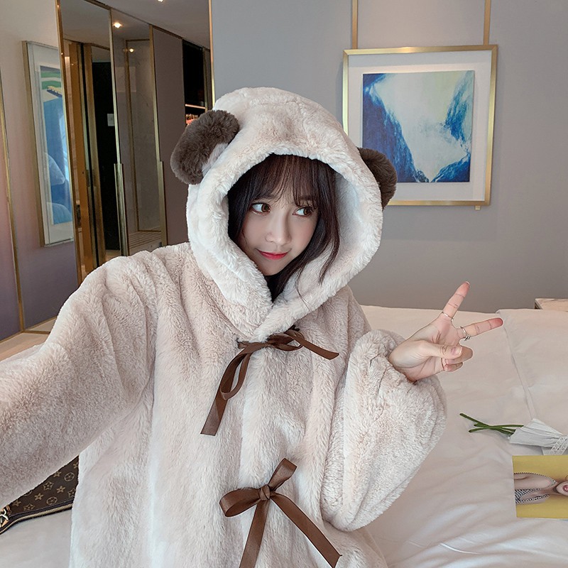 Áo Khoác Lông - Áo Gấu Buộc Dây Cute AKL01