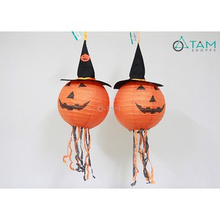 [HALLOWEEN-CÓ HỎA TỐC] Lồng đèn giấy Bí ngô đội nón phù thủy có đèn Led HLW-LDG-06