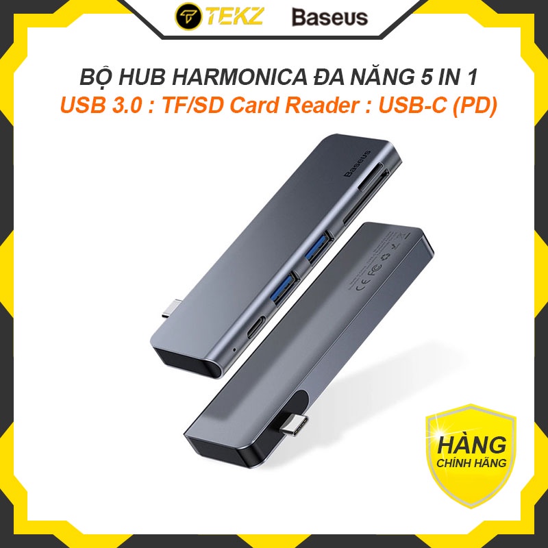 Bộ Hub Chuyển Đổi 5 trong 1 Baseus Harmonica Type C to USB 3.0, TF/SD Card Reader, Type C PD Adapter Cho iPad/Macbook