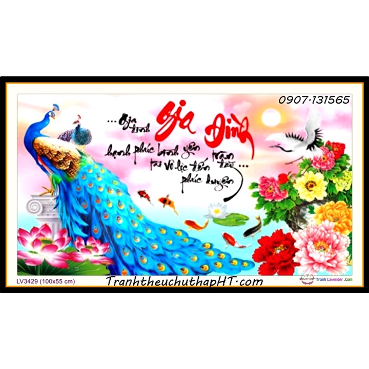 Tranh đính đá - Tranh thêu chữ thập gia đình LV3512, LV3429: 100*55cm