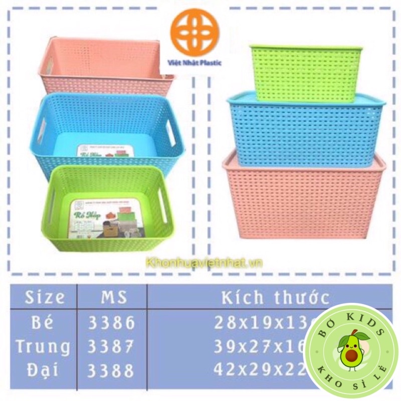 Giỏ nhựa có nắp Hàn Quốc 3 size Việt Nhật, giỏ đựng đồ đa năng tiết kiệm không gian (3386-3387-3388)