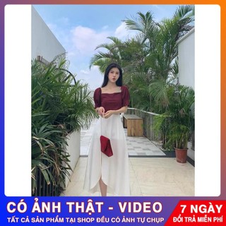 Set Áo Đỏ Tay Bồng Mix Chân Váy 🛑FREESHIP🛑Giảm 30k Khi Nhập Mã [EMILY] Set Áo Đỏ Mix Chân Váy Xẻ Lệch Quyến Rũ