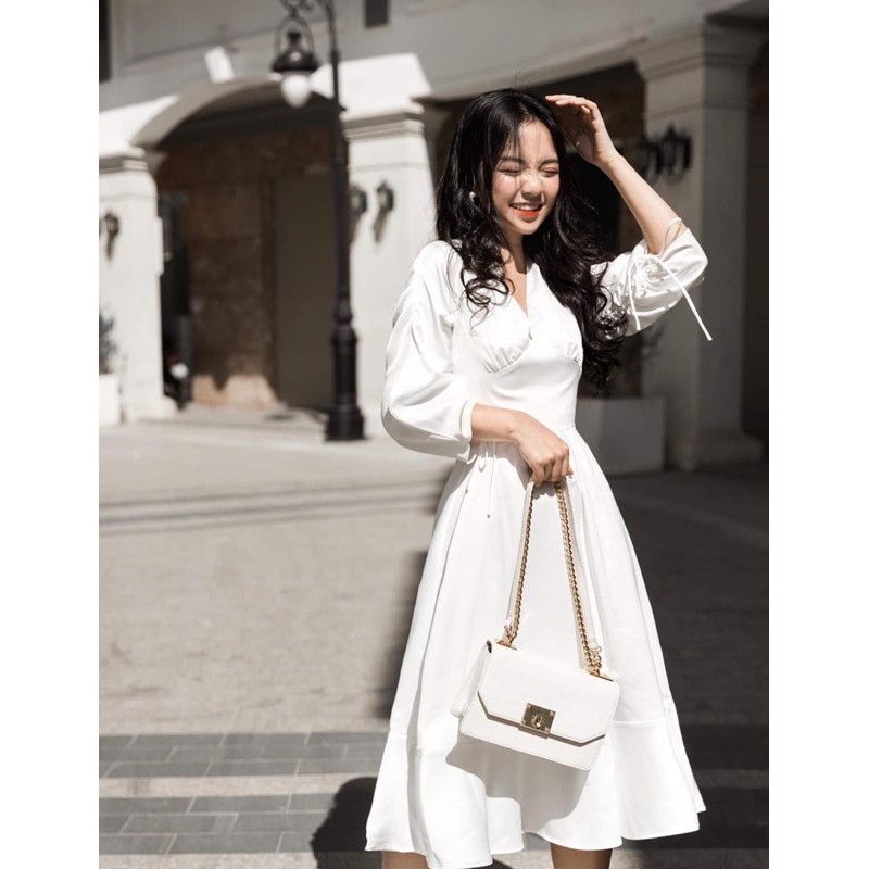 Đầm thiết kế nữ trắng dễ thương chất vải đẹp may 2 lớp mã [MO CHI | BigBuy360 - bigbuy360.vn