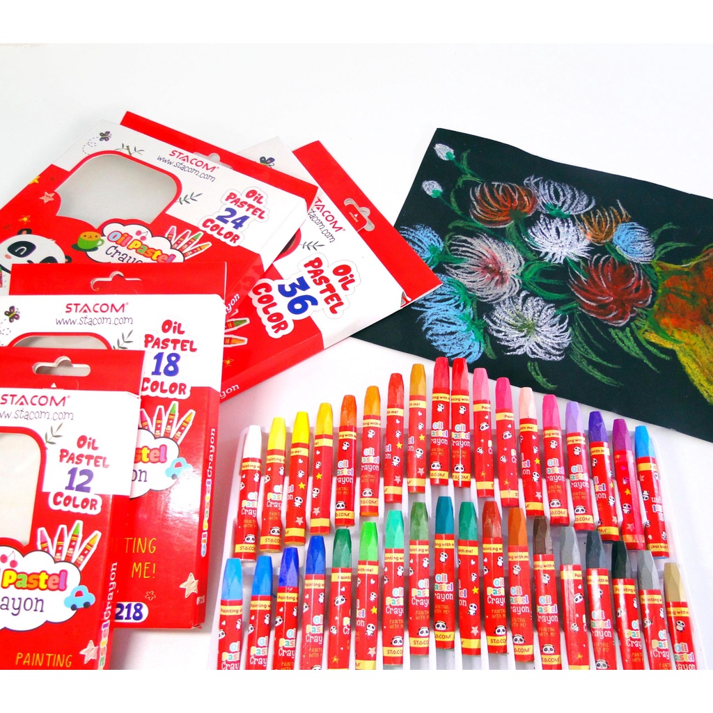 Bút Sáp Dầu STACOM Gấu Panda - 12 Màu/18 Màu/24 Màu