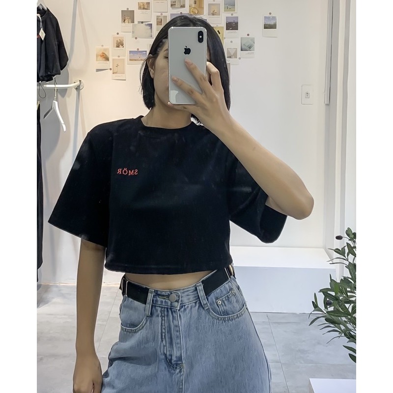 [Ảnh thật tự chụp] Áo croptop rút dây thun Smor