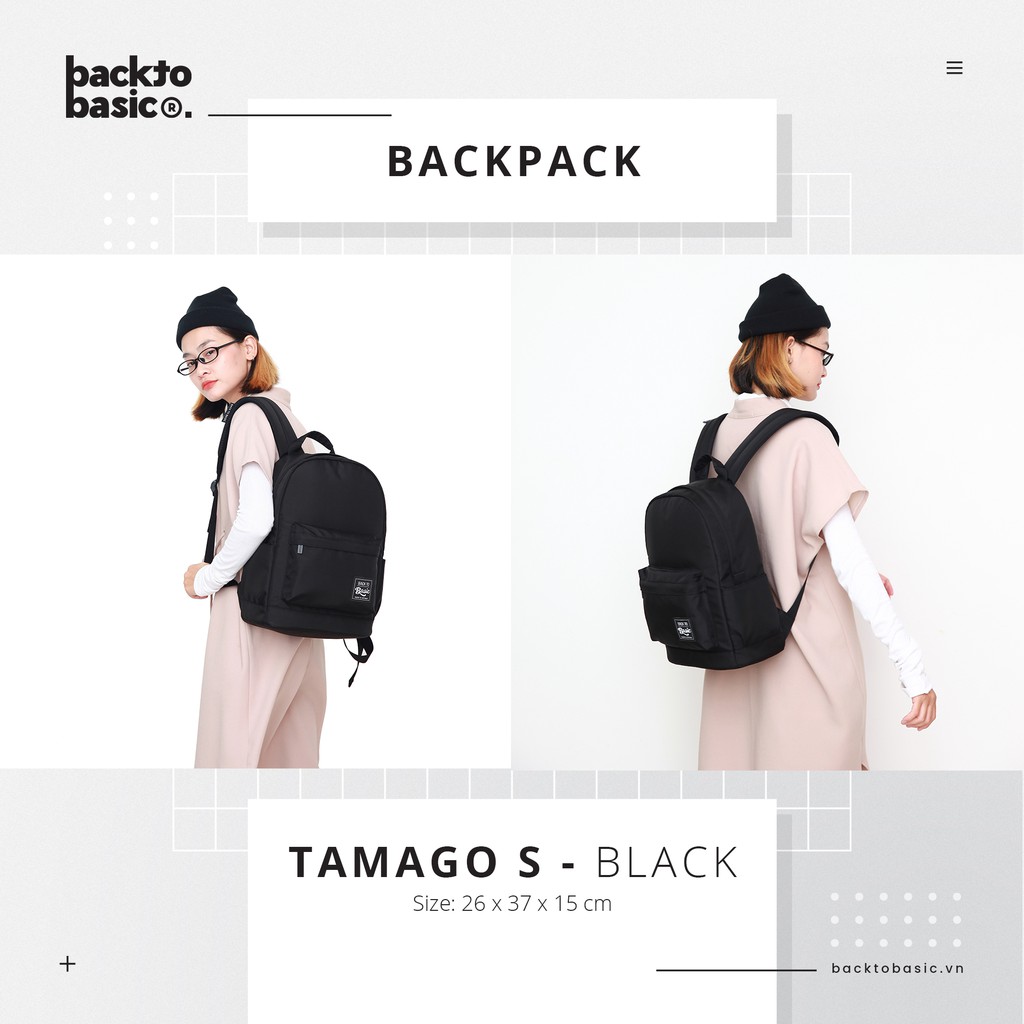 Balo Back To Basic - TAMAGO size S 26 x 37 x 15 cm - màu trơn
