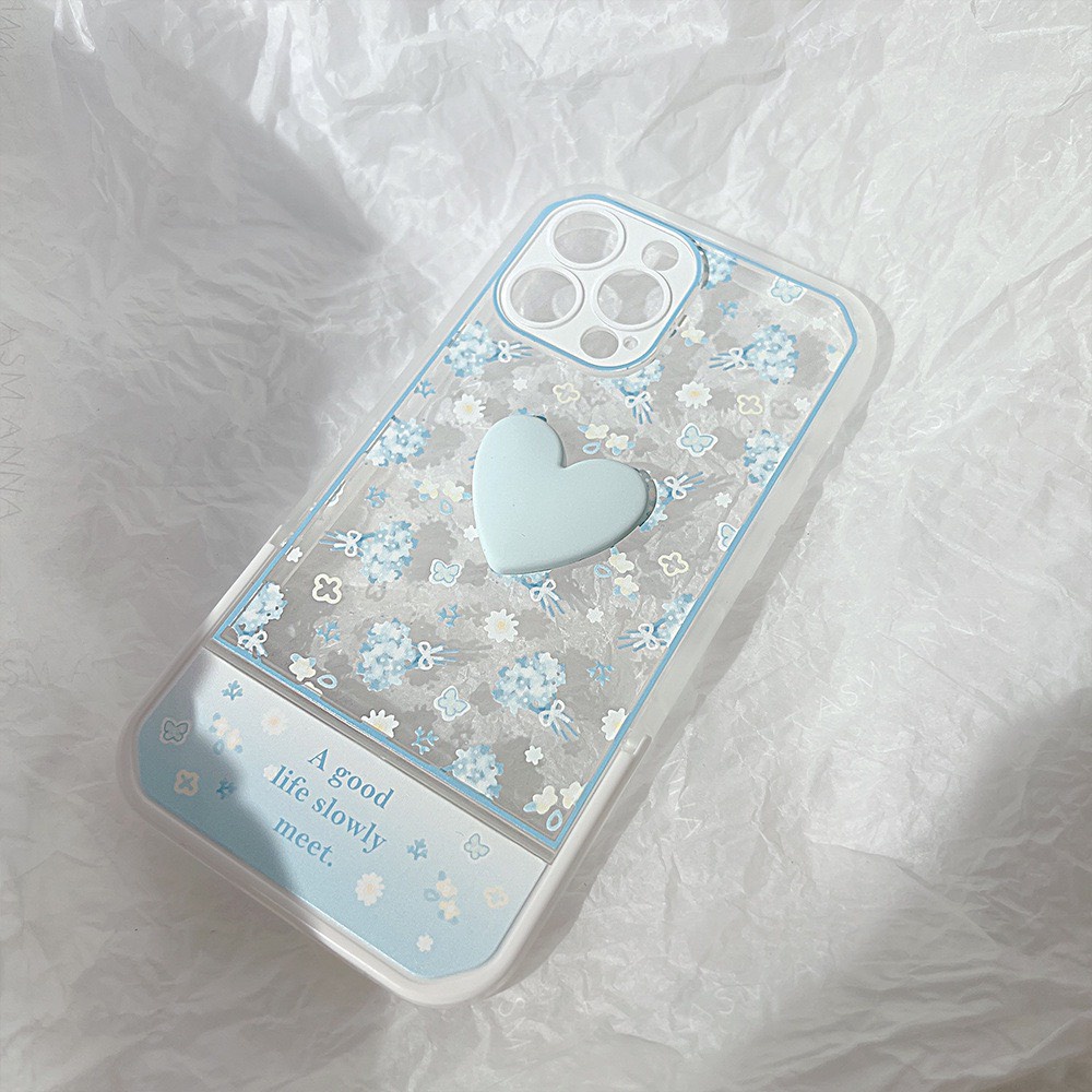 Ốp Lưng Điện Thoại iPhone Trái Tim Xanh Có Giá Đỡ Viền Nhựa Dẻo Trong Suốt 7/7plus/8/8plus/x/xs/11 promax 14 MintCase