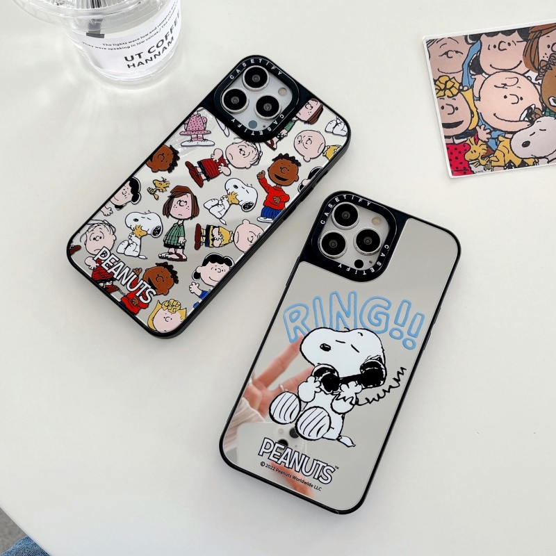 Ốp Điện Thoại Cứng Chống Sốc Chống Rơi Tích Hợp Gương In Hình Snoopy Cho iPhone 14 13 12 11 Pro Max Plus X XR XS Max