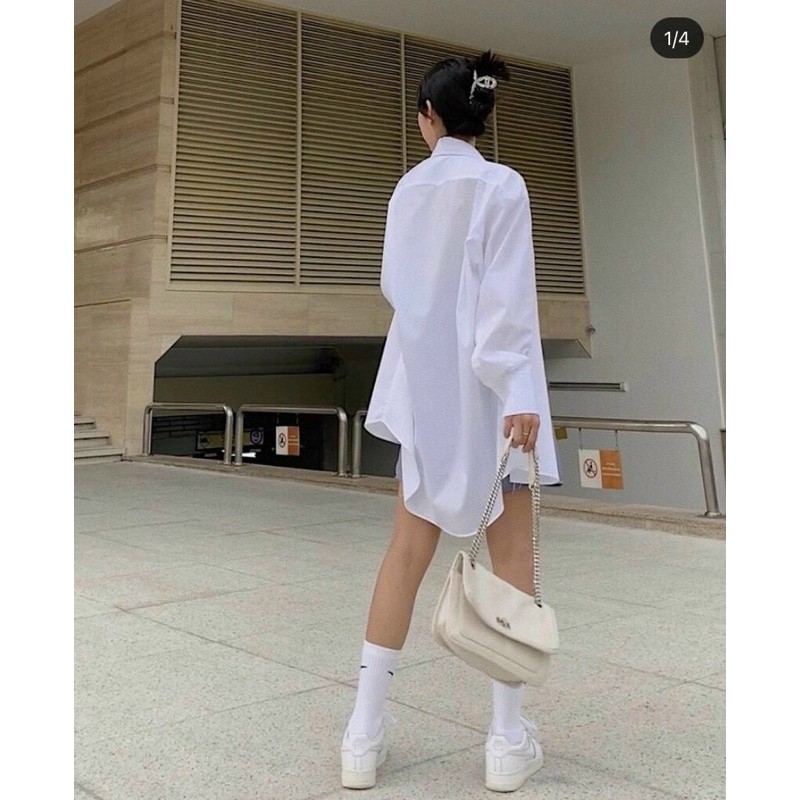 ÁO SƠMI BOY FRIEND SHIRT thiết kế form rộng áo sơ mi tay dài style giấu quần màu trắng