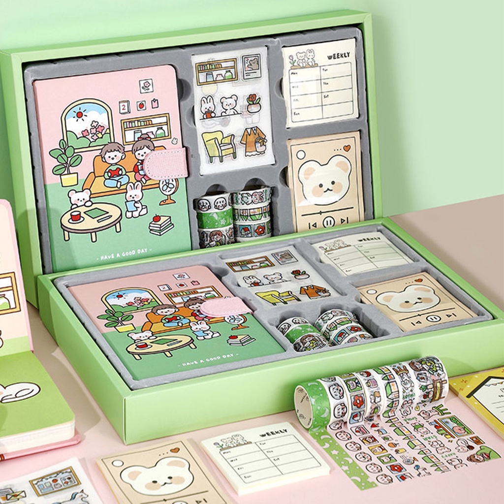 Lithium067 Set 54 Hộp quà tặng Sổ tay cô gái dễ thương -Sticker-Washi Tape -Giấy Note Sổ Ghi Chú hình dán công chúa sổ ghi chép sticker trang trí sổ quà tặng bạn gái