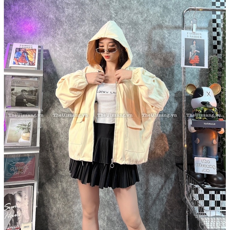 Áo Khoác Quảng Châu Da Lộn 2 Lớp Khóa Zip CC Form Rộng Dơi Tay Phồng Mẫu Trơn 2 Túi Hộp - DL2011