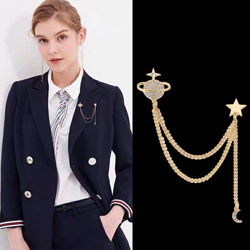 Ghim Cài Áo Hình Ngôi Sao Và Mặt Trăng Phối Tua Rua Cao Cấp Thời Trang