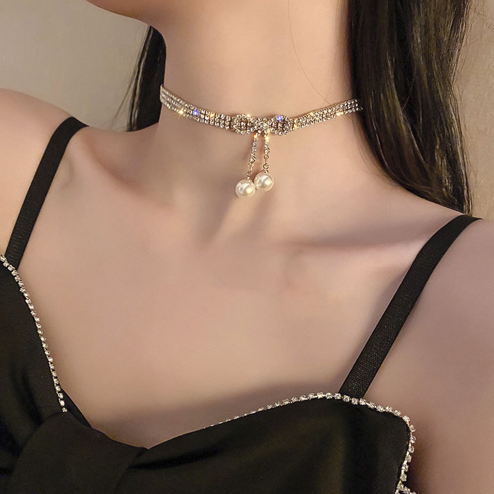 Vòng Cổ Choker Đính Đá Ngọc Trai Thời Trang Mùa Hè Hàn Quốc Cho Nữ