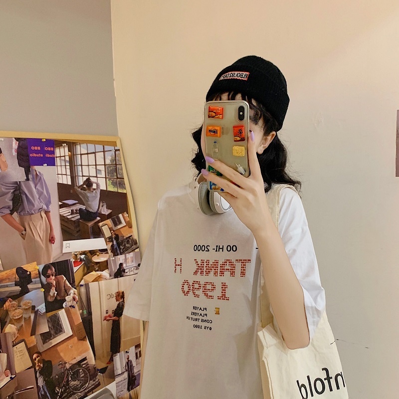 Áo Thun Ngắn Tay Dáng Rộng In Chữ Cá Tính Dễ Phối Đồ