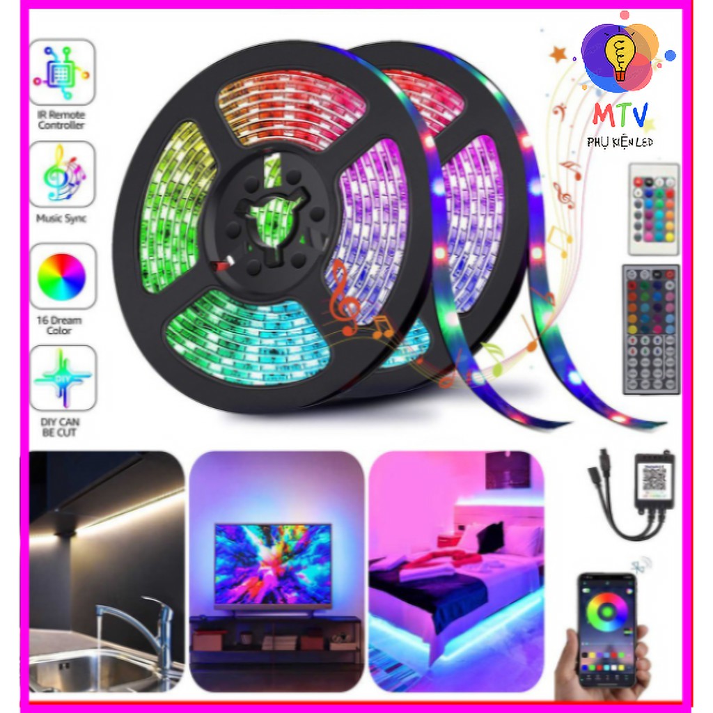 💥Đèn Led TikTok Trang Trí Nháy Theo Nhạc 🎶 HOT TREND TIKTOK💥 Combo Cuộn 5m Dây Led 5050 + Điều Khiển Nhạc + Nguồn 12V