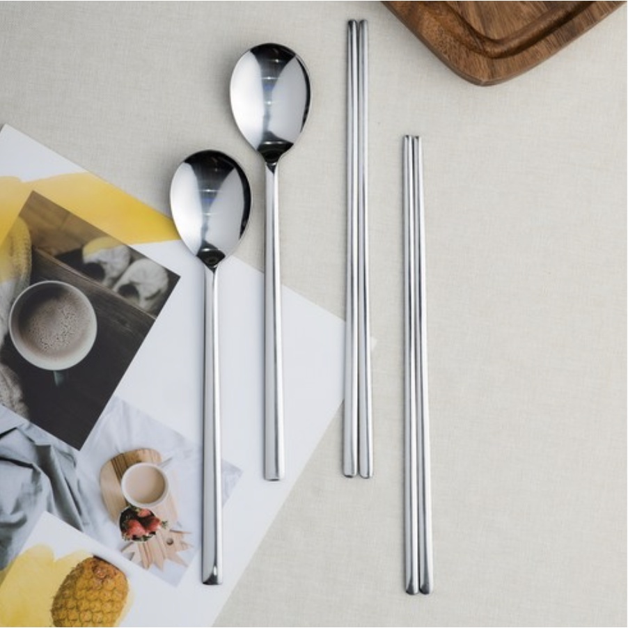 [Nội địa Hàn Quốc] Bộ thìa đũa thép không gỉ Hàn Quốc thương hiệu RAONNURI gồm 4 bộ đũa thìa
