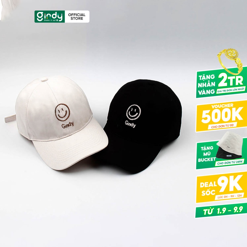Nón Mũ Lưỡi Trai unisex nam nữ GINDY hình icon mặt cười chất liệu kaki Thêu Chữ form Phong Cách Hàn Quốc 2022 M003