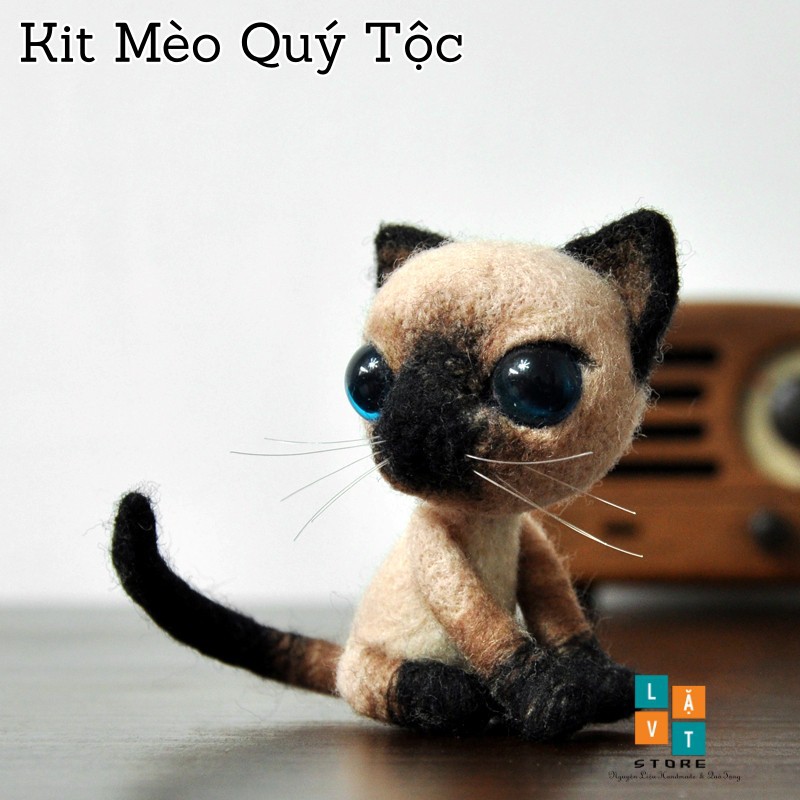 [Có Video Hướng Dẫn] Bộ Len Chọc Làm Mèo Xiêm Quý Tộc - Needle Felting Cat - Handmade, diys