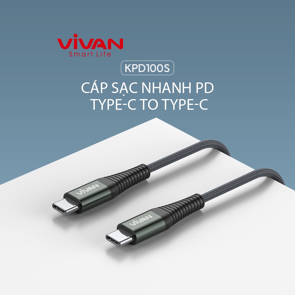 Cáp Sạc Nhanh Chuẩn PD 60W VIVAN KPD100S Type-C to Type-C Dài 1M Chống Gãy