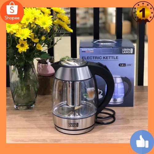 Lebenlang - Ấm đun nước siêu tốc bằng thủy tinh LBE2819 gồm lõi pha trà, đèn LED báo hiệu - Hàng chính hãng