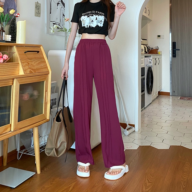 SUXI Quần Dài Nữ Ống Rộng Màu Sắc Vintage