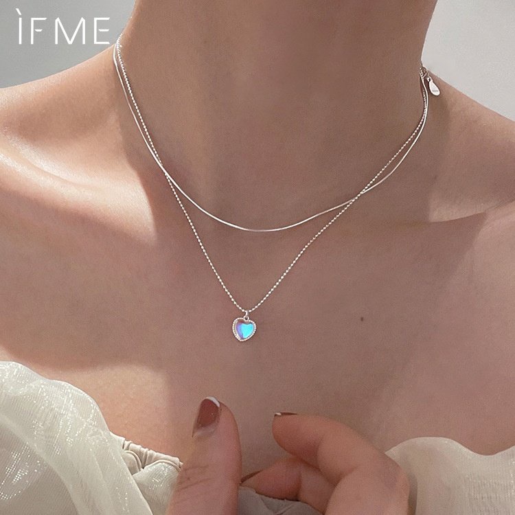 IF ME Vòng cổ choker   hai lớp mặt trái tim đá opal thời trang dành cho nữ