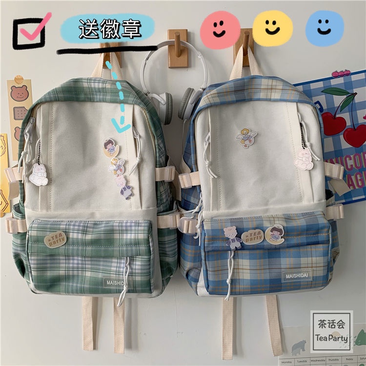 Ba Lô Vải Canvas Họa Tiết Caro M7Ii Phong Cách Hàn Quốc Cho Nữ Sinh