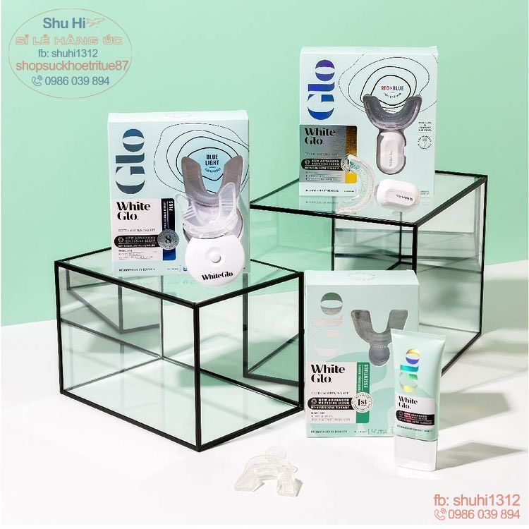 Kit máy ngậm làm trắng răng bằng ánh sáng xanh và đỏ White Glo Advanced Whitening Red Blue Light kit úc
