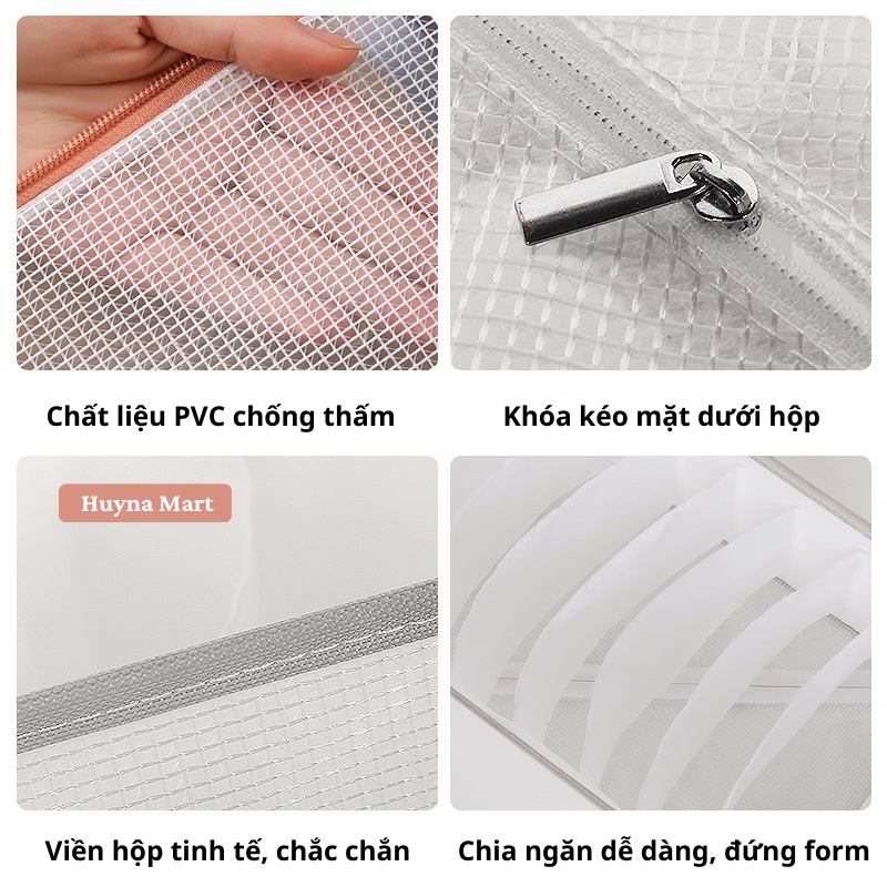 Hộp chia ngăn đựng quần áo, chất liệu PVC trong suốt, đứng form, giặt được, gấp gọn tiện lợi TD35