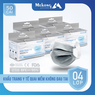 5 Hộp Khẩu Trang Y Tế Mekong Cao Cấp 4 Lớp Kháng Khuẩn Có Dây Đeo Mềm Không Gây Đau Tai (50 Chiếc 1 Hộp)