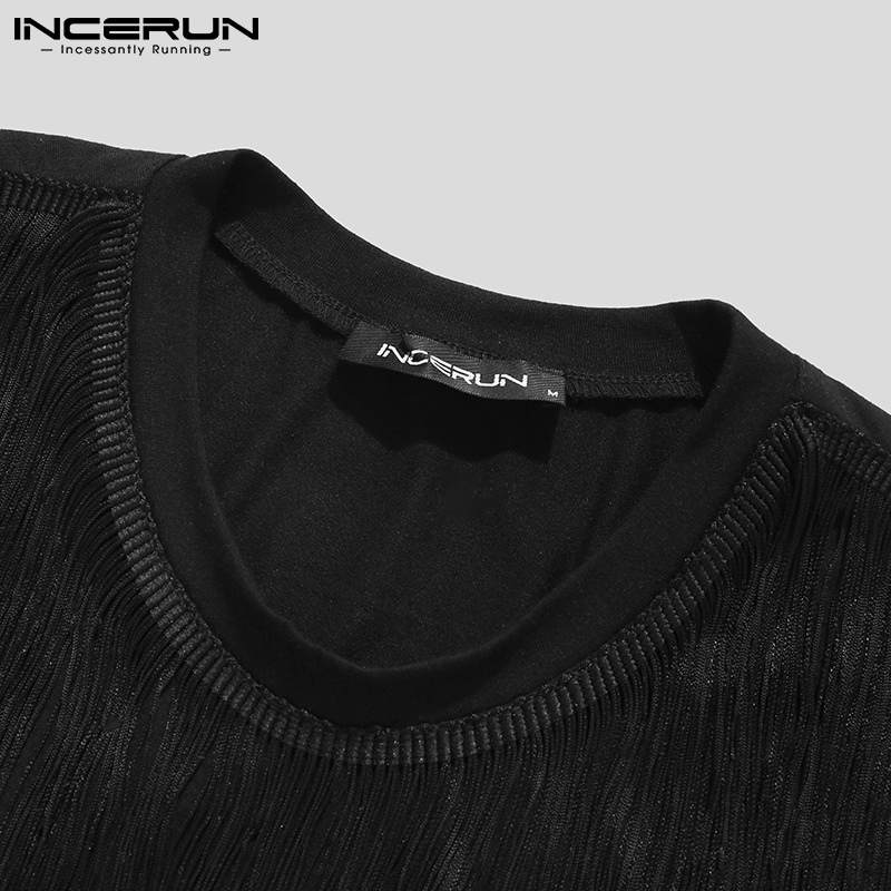 Áo ba lỗ INCERUN cổ tròn dáng rộng phối tua rua thời trang cho nam