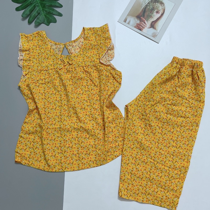 Đồ bộ mặc nhà, bộ đồ ngủ tay cánh tiên chất vải siêu mát mịn cho bạn nữ dễ thương