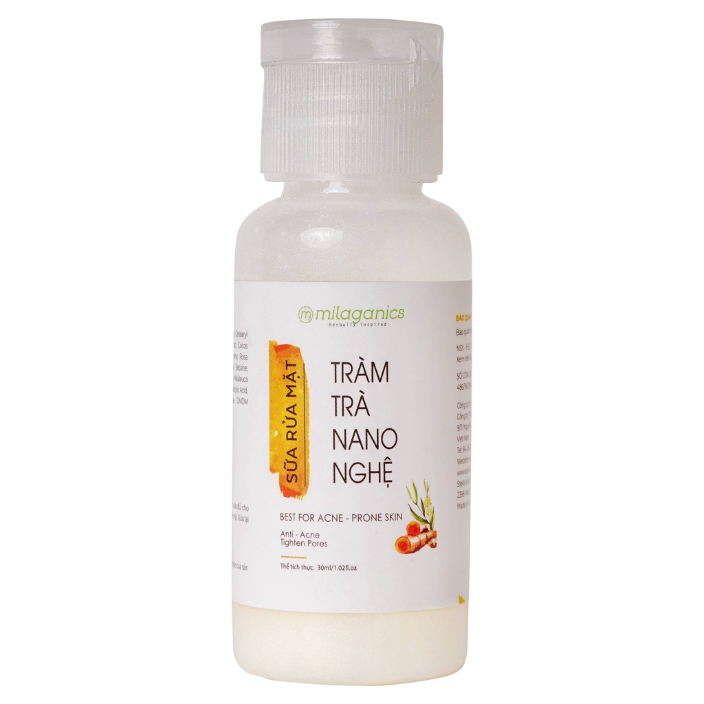 Sữa Rửa Mặt Tràm Trà Nano Nghệ Ngăn Ngừa Mụn, Làm Sạch Da Dịu Nhẹ Cho Da Mụn Nhạy Cảm MILAGANICS 30ml (Chai) | BigBuy360 - bigbuy360.vn