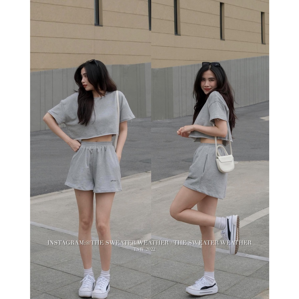 Set croptop thun trơn cá tính nữ - Bộ CRT hè kèm quần short, siêu xinh HOT TREND